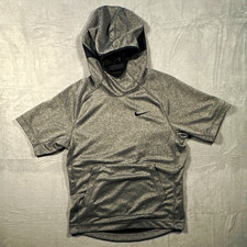 Nike Dri-FIT Men's Pullover Hooded T-Shirt Gray/Black Pockets Logo S/S M
