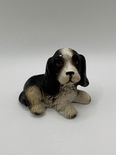 Springer Spaniel Puppy Figurine Black & White Vintage 1987 Lefton Taiwan 2.25"