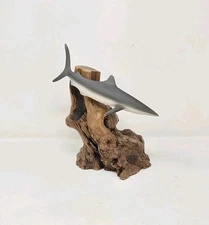 VTG John Perry gray shark sculpture burled wood ocean art marine life aquatic