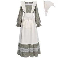 FCCAM Prairie Dress Women Floral Colonial Costume Women with Large Green