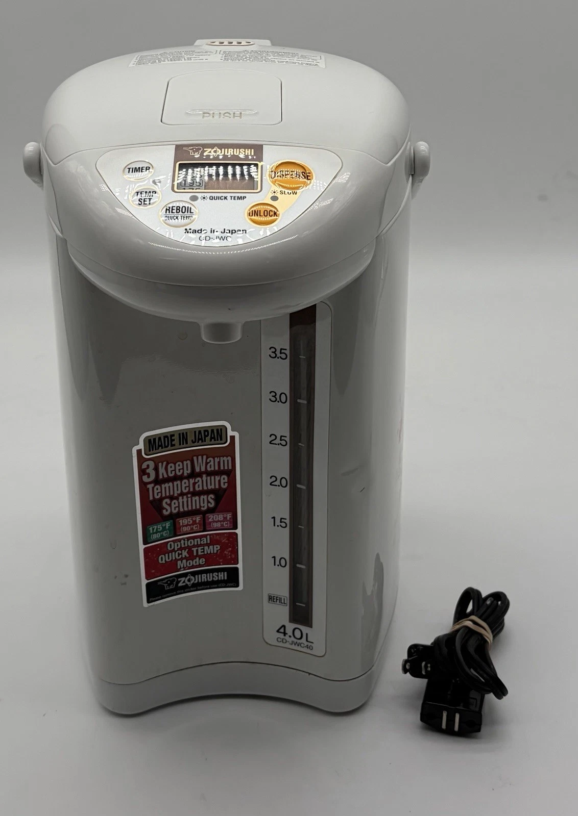Zojirushi CD-JWC40 4.0 Liters WATER BOIL/WARMER. SILVER/GRAY