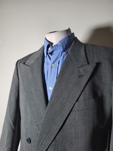 Abrigo Blazer Chaqueta 42L Giorgio Armani Doble Pecho Negro Ancho Tiza Rayas - Imagen 4 de 9
