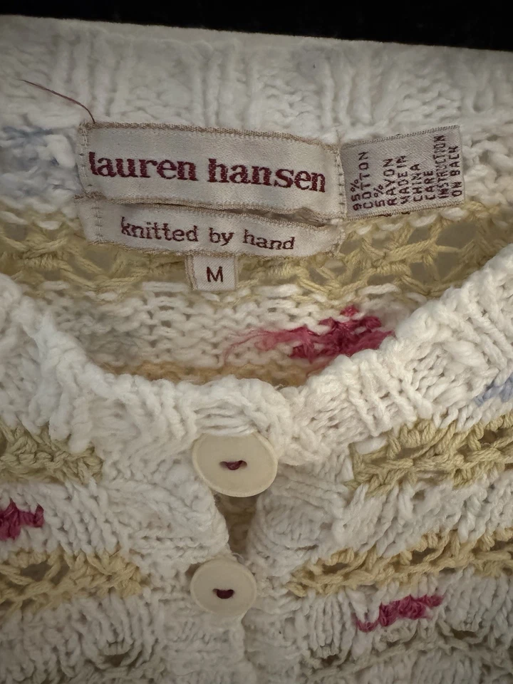 Cárdigan Suéter Tejido a Mano Lauren Hansen De Colección Y2K Talla M Multicolor Crochet Boho Foto 2 de 4