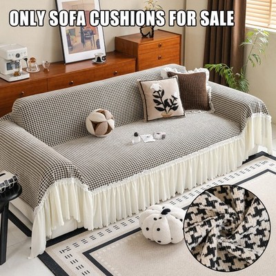 Grid-style sofa cover - washable soft furniture protector, with ruffles sofa bla