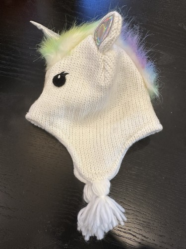 Children's 2T-3T Fleece-Lined White Hat & Gloves Set Unicorn Design - Picture 6 of 6