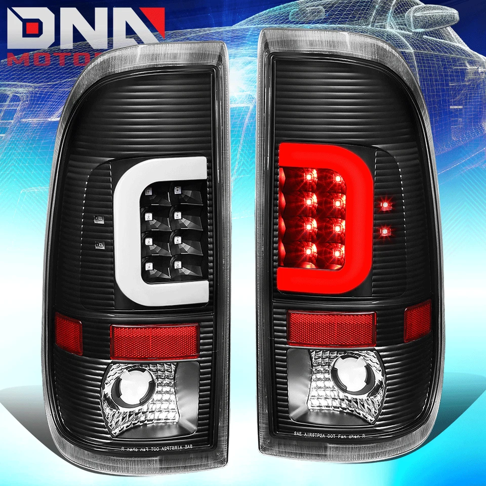 FIT 99-07 FORD SUPER DUTY 3D LED C-BAR LANTERNA TRASEIRA + TERCEIRA LÂMPADA DE FREIO PRETA/CLARA - Imagem 2 de 4
