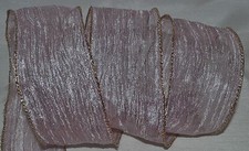 Wired Ribbon Sheer Metallic Pastel Pink Crinkle Gold 2.5" Holiday Wreath Bow