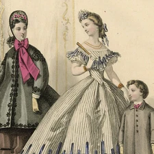 Original Fashion Engraving Journal des Demoiselles Prom Dress Enfantina Watercolor 19th Century