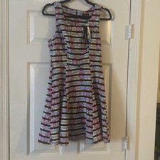 NWT $58.00 My Michelle Dress Sleeveless Striped Floral Print Scoop Neck Size 7