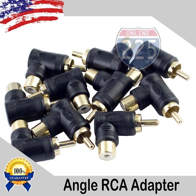 10 Pack Gold-Plated RCA Right Angle Adapters Male to Female 90° Angle Connector