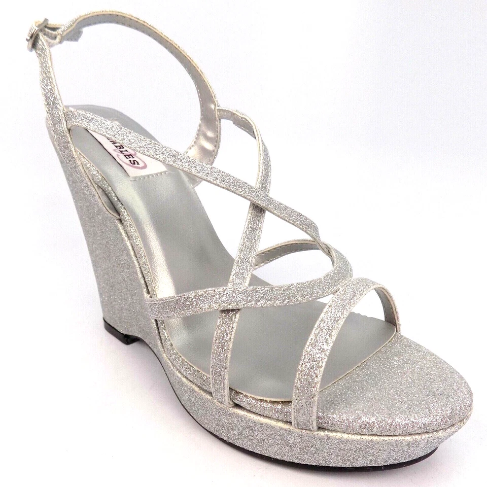 NEW! Dyeables Inc Dee Wedge Evening Heels Silver Sandals Women's Size 9.0 B - Image 2 of 4