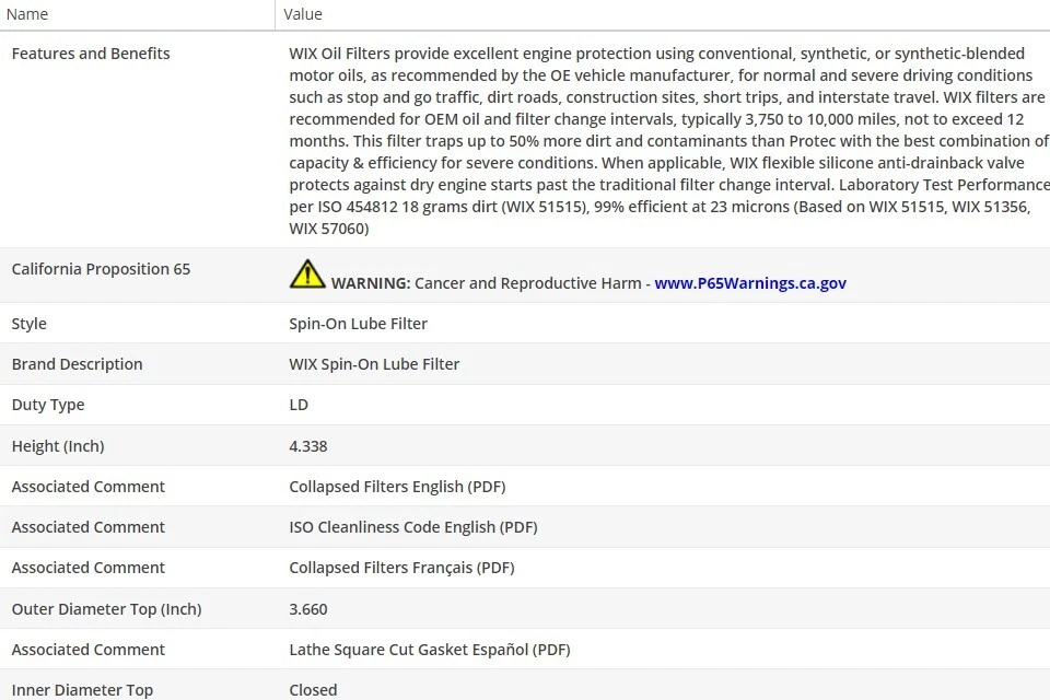 Filtro de aceite de motor OEM WIX para camión Jeep Universal 1968-1969 V6-3,7 L Foto 3 de 4