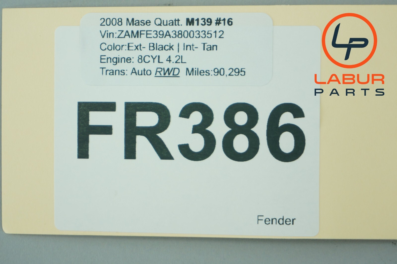 M139 03-13 Maserati Quattroporte Front Left Side Fender Panel Cover Black FR386