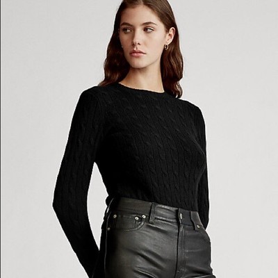 RALPH LAUREN Black Label Cashmere Sweater Charcoal Black Cable Knit Slim Fit M | eBay