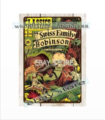 nature wall lodge cafe Swiss Family Robinson Classics Illustrated metal tin sign