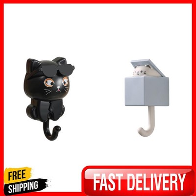 Creative Cartoon Cat Hook Cute Cat Key Holder Adhesive Coat Hooks (Black)