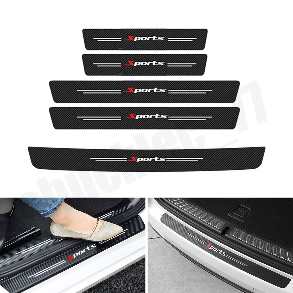 Carbon Fiber Car Scuff Plate Door Sill Cover Rear Bumper Guard Trim Accessories