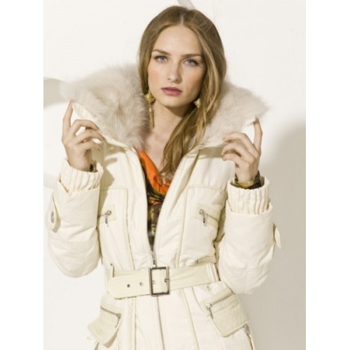 Magnifique Doudoune Manteau SAGAIE Femme - Col En Renard, Taille 38, Couleur Ivoire - Neuf Avec étiquettes
