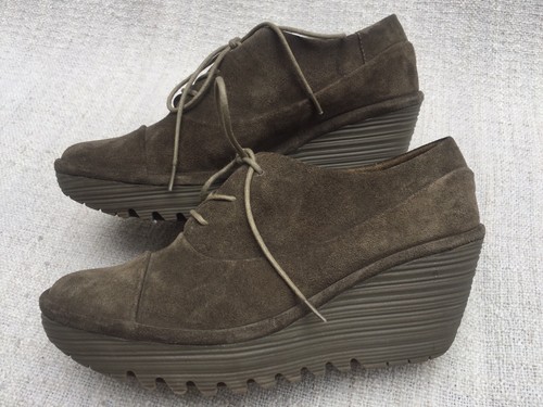 Olive Green Wedge Suede Oxford Shoes 