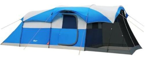  Tente de camping familiale 8 personnes avec salle écran, grand tunnel bleu résistant à l'eau - Photo 1/8