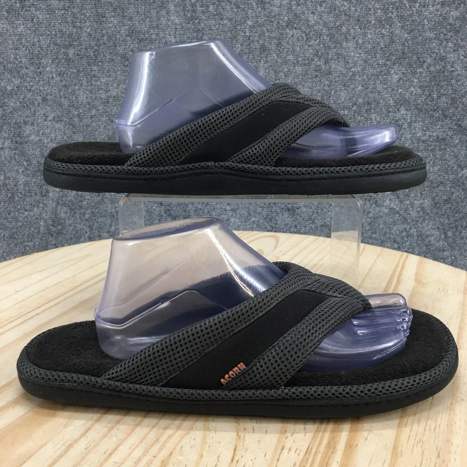 Acorn Sandals Mens 10.5 Flip Flop Black Slip On Toe Post Casual Comfort Low Top