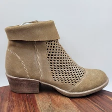 Roan Bed Stu Houlton Boots Women's 7.5 Tan Suede Zip Block Heel Ankle Booties
