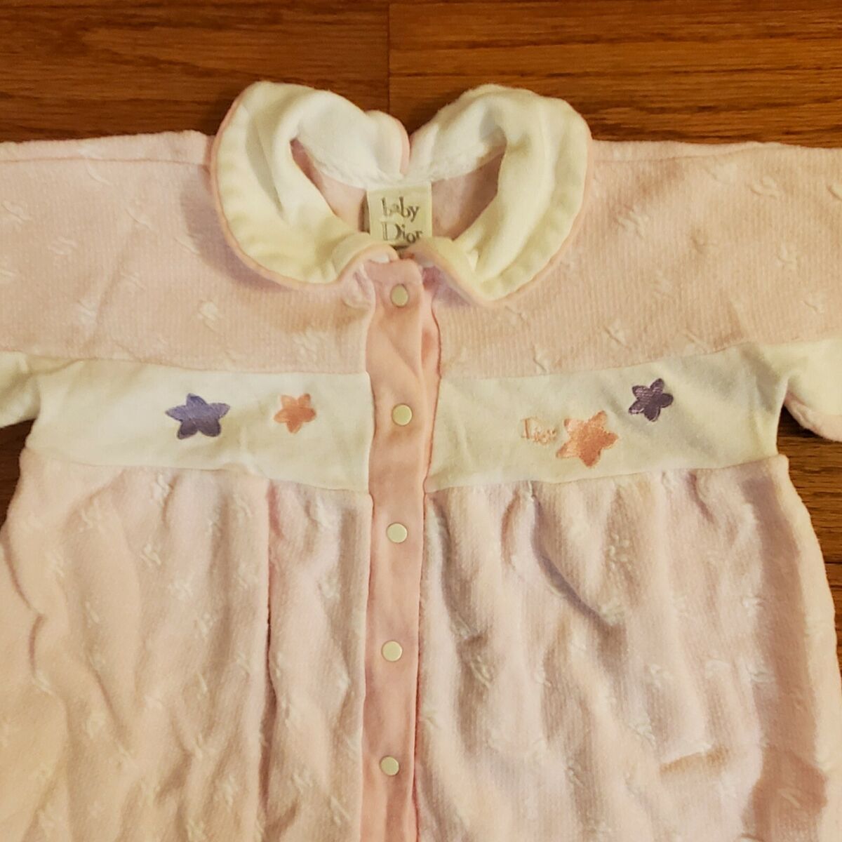 Vintage Baby Dior 9 Months Pink White Knit Stars Print Vintage Baby Dior 9 Months Pink White Knit Stars Print