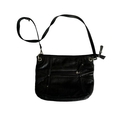 Stone Mountain Black Leather Crossbody Bag With Pink Lining