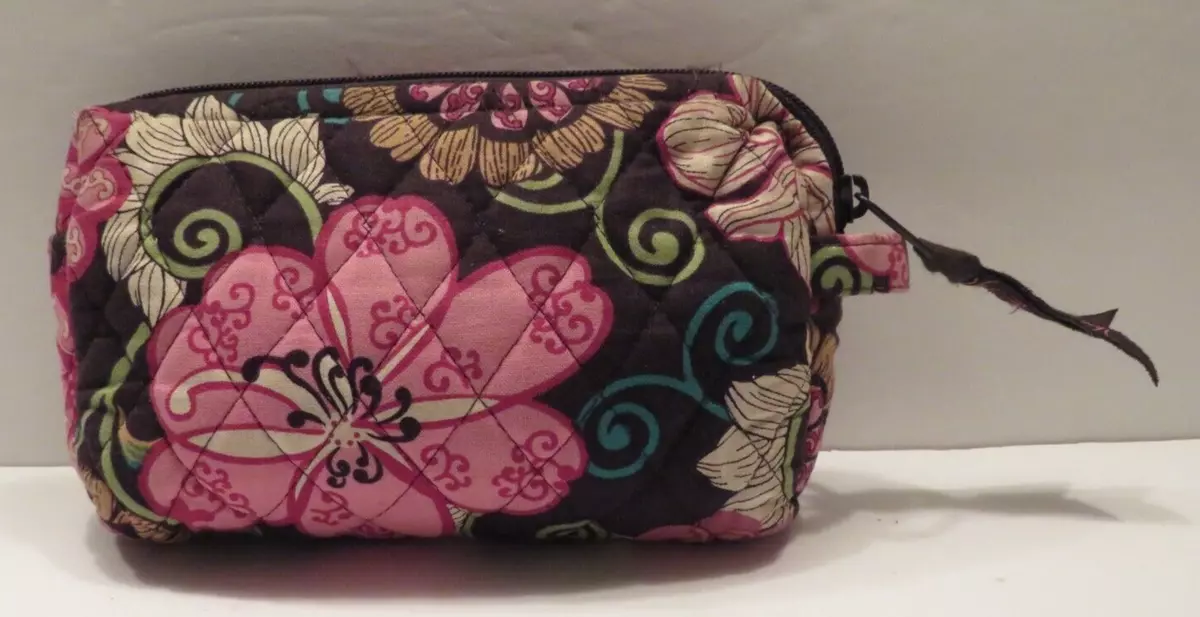 Vera Bradley Makeup Bag Brown Pink Floral Sherry Retired Zip Close Quilted