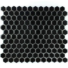 Black Hexagon Gloss Mosaic Wall & Floor Tiles 2.3 x 2.3