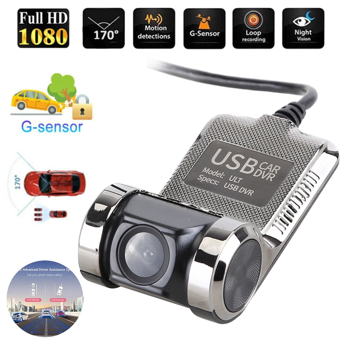 1080P USB Car DVR Camera Dash ULT Cam Video Recorder Night Vision ADAS  Android