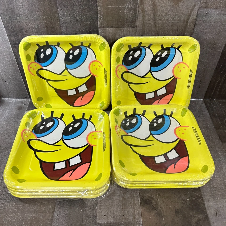 Lot of 10 SpongeBob SquarePantsSquare Paper Plates 2002 - 8 Per Pack - - Image 2 of 4