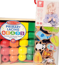 Melissa and Doug Wooden Lacing Beads, Jungle Animal Theme beads for Montessori