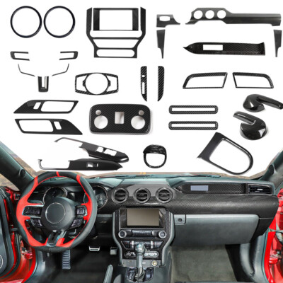 30pc Full Center Interior Console Cover Trim for Ford Mustang 2015+ Carbon Fiber