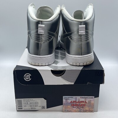 Size 11.5 - Nike CLOT x Dunk High Flux Silver Suede White