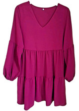 Women's Swing Dress Size M Burgundy Balloon Sleeve V-Neck Unbranded Pre-owned 