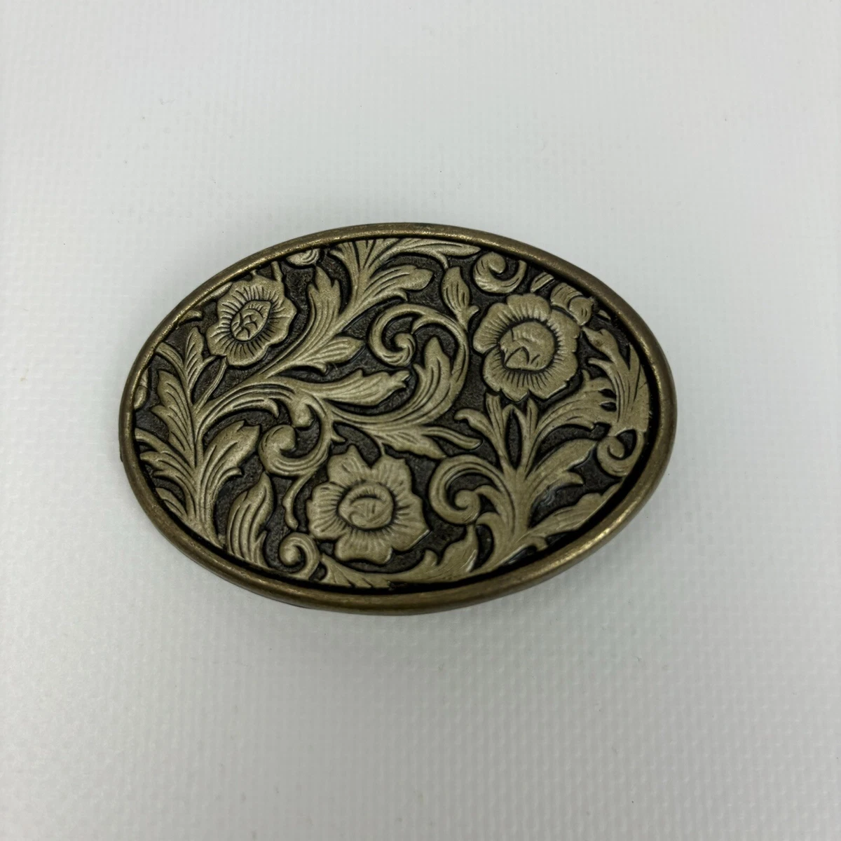 Vintage Kirschenbaum Pat Art Deco Floral Celluloid Brass Belt Buckle Dress Clip Antique Vintage Kirschenbaum Belt Buckle Brass Green  main image 2