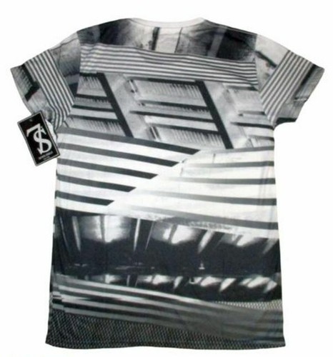 Camiseta geométrica urbana blanca y negra SEVEN SOULS para hombre mezcla de algodón talla mediana - Imagen 2 de 3