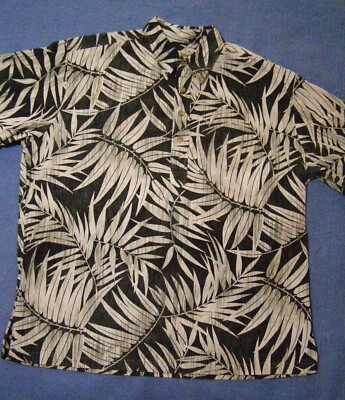 Cooke Street Hawaiian Aloha Shirt Cotton White Bamboo on Black Reverse Size XL