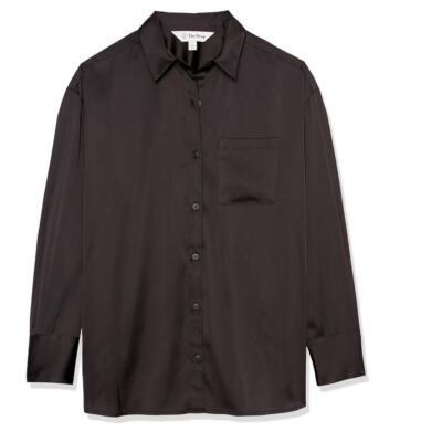 NWT The Drop Black Logan Silky Long Sleeve Oversized Button Down Shirt Small