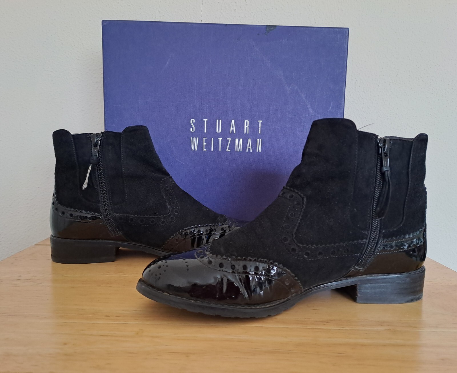 Stuart Weitzman Black Suede & Pattern Leather Win… - image 1