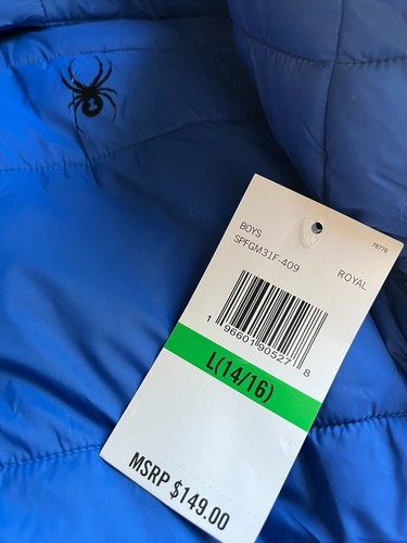 Spyder Jungen Größe L Royal Hoodie mit durchgehendem Reißverschluss wasserdichte Pufferjacke $ 149 neu mit Etikett - Bild 3 von 5