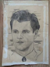 Vintage Painting Portrait Socialist realism man Soviet ussr Impressionism pencil