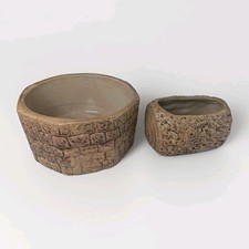 Vintage Hillstonia Moira Pottery Planters Set, Log & Brick Stone Style Stoneware