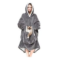 Wearable Blanket Hoodie with Giant Pocket  Pet Won't Leave  Extra Soft Sherpa
