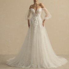 Elegant Sweetheart Wedding Dresses Puff Sleeve Lace Applique A-Line Bridal Gowns