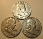 1951 S, 1953 S, & 1954S * (3) FRANKLIN Silver HALF DOLLARS shown * FREE Ship * 2