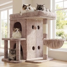 Heybly 25.6" Cat Tree for Large Cats with Big Perch Dual Condos HCT204SMU