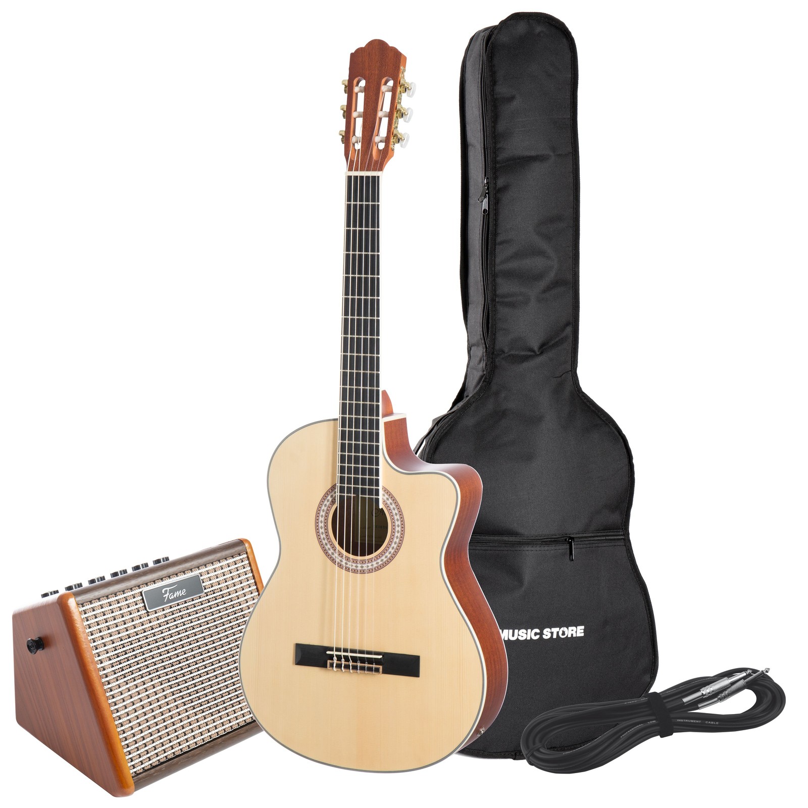 Almeria Konzertgitarre 44 CC 36 EQ Set 3 Natur mit Verstrker und Zubehr 37590₽