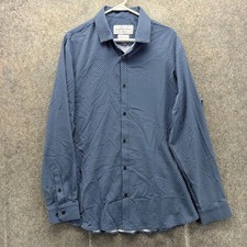 Mizzen Main Leeward Dress Shirt Mens XL Blue Floral Trim Fit Stretch Long Sleeve